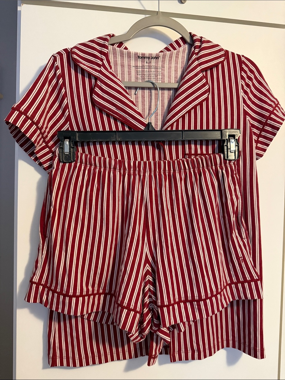 Tommy John Red & White Vertical-Stripe Short Pajama Set